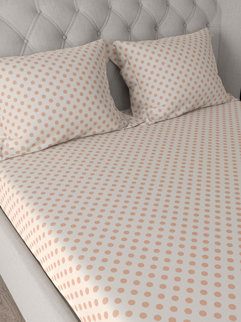 Polka dot peach printed bedsheet queen size with pillow covers