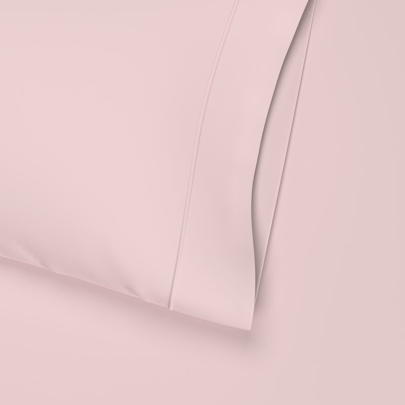 Pink 600 tc cotton satin fitted bedsheet with embroidery on pillow covers