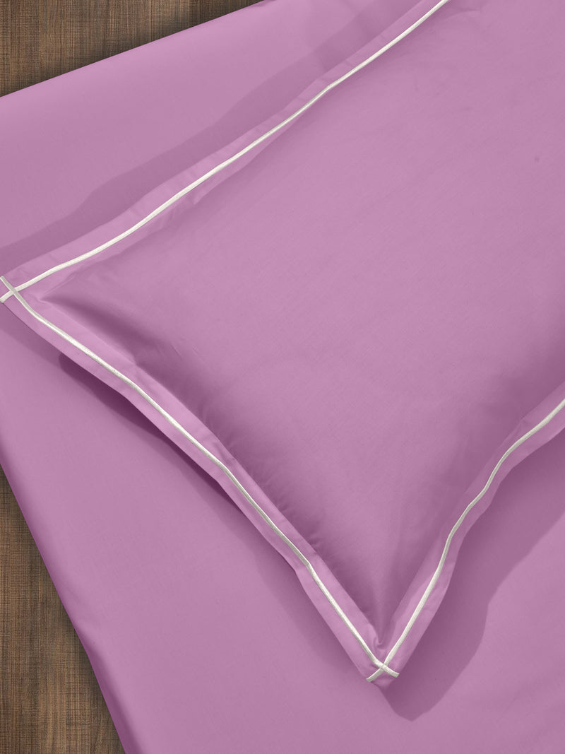 Pastel purple flat cotton percale bedsheet with embroidered pillowcase