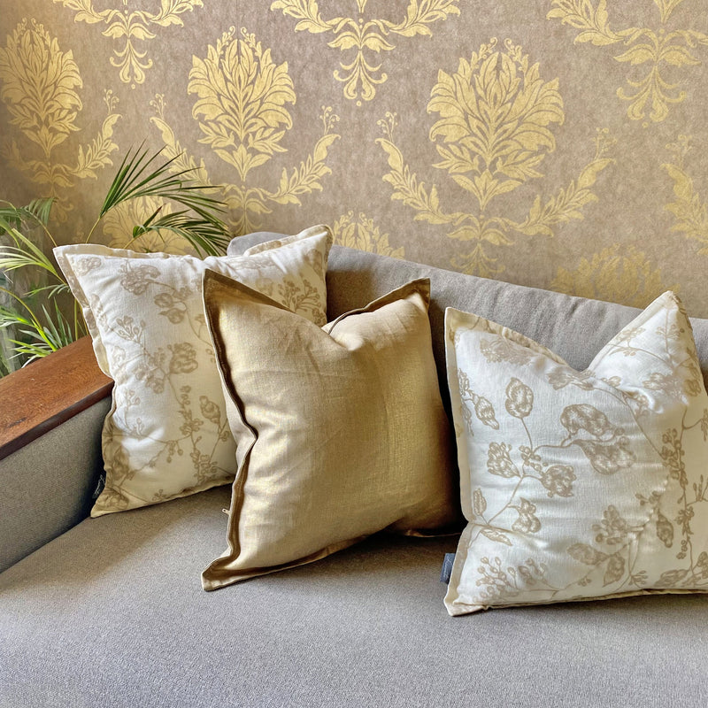 Heritage style cushion covers- Gold & Flocked