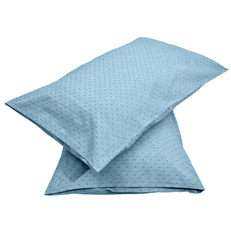 Blue polkas interwoven in fabric to make these gorgeous cotton pillow covers in 17x27 inch size for your bed