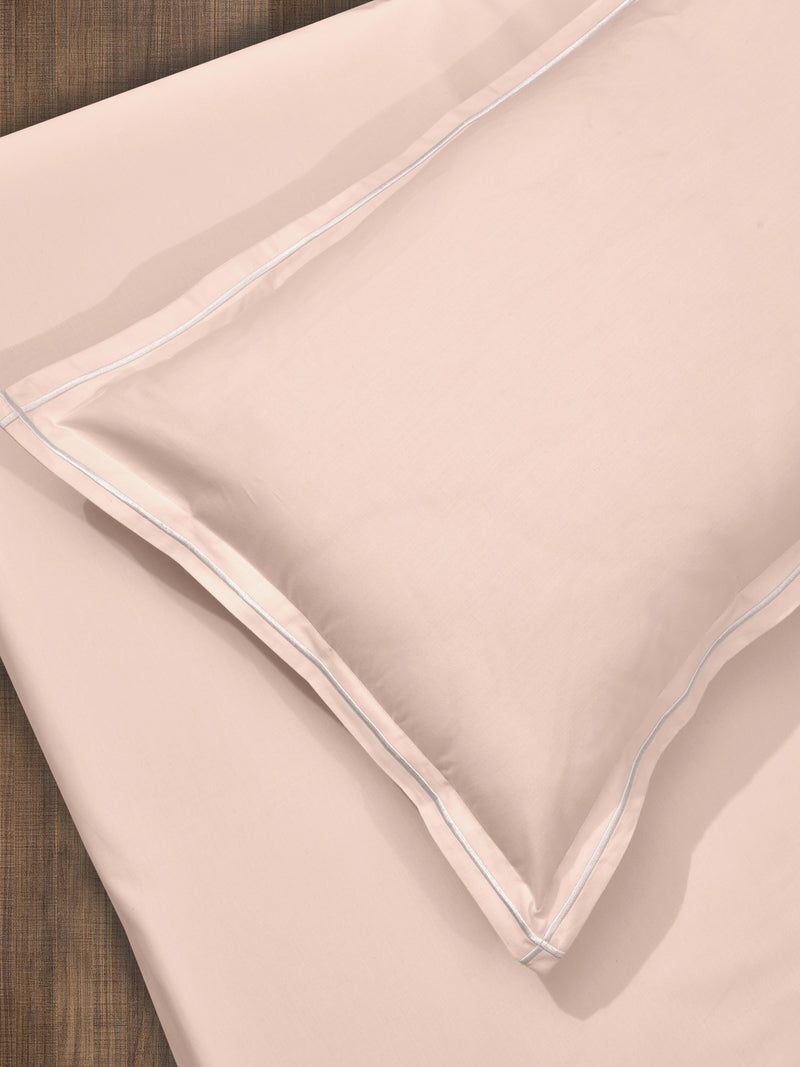 Pink flat cotton percale bedsheet with embroidered pillowcase