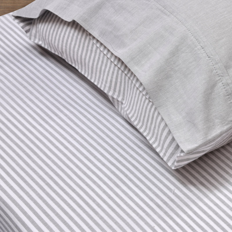 Soft grey striped yarn dyed cotton double bed bedsheet with pillow covers combo