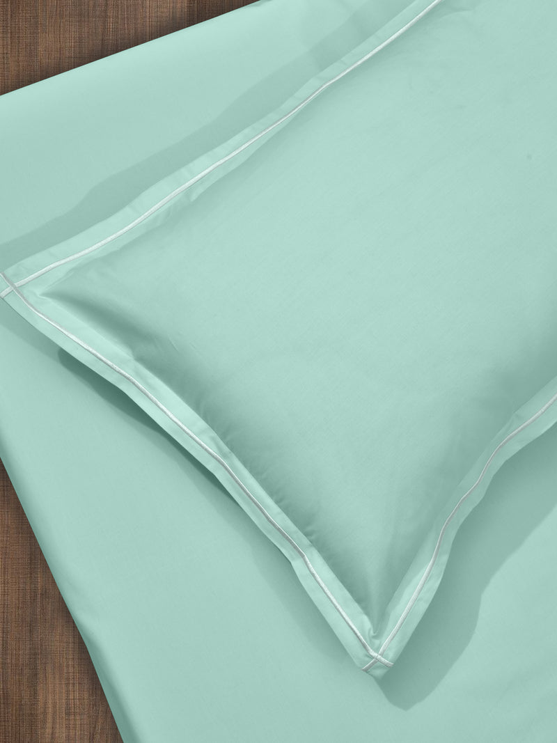 Mint green flat cotton percale bedsheet with embroidered pillowcase