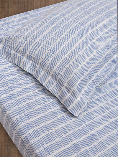Boho Stripes blue printed bedsheet king size with pillow covers