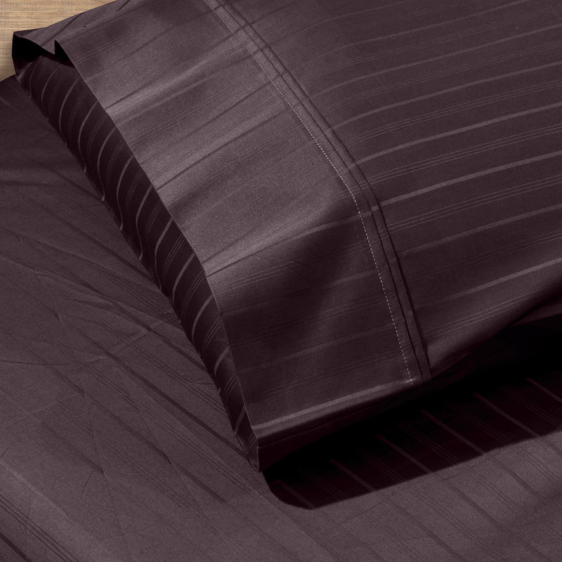 chocolate brown cotton satin 600 tc self stripes fitted bedsheet