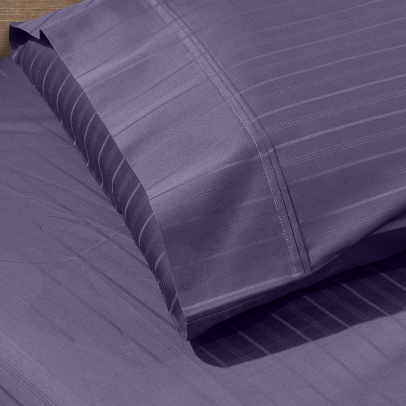 purple sage cotton satin 600 tc self stripes fitted king size bedsheet