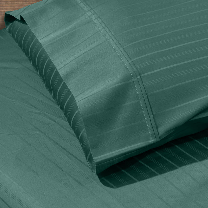green cotton satin 600 tc self stripes fitted bedsheet