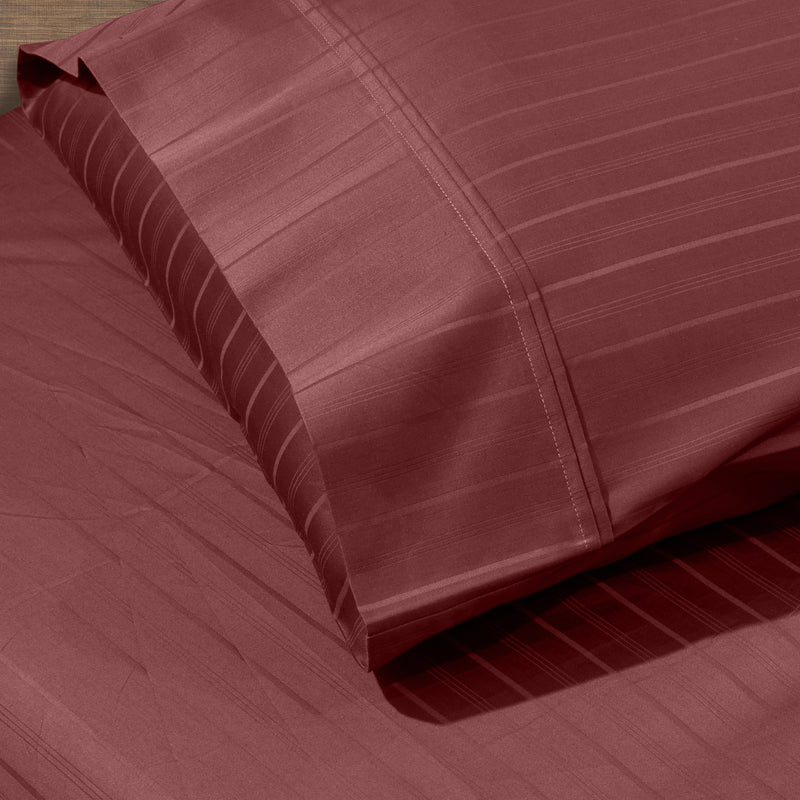 marsala red cotton satin 600 tc self stripes fitted king size bedsheet