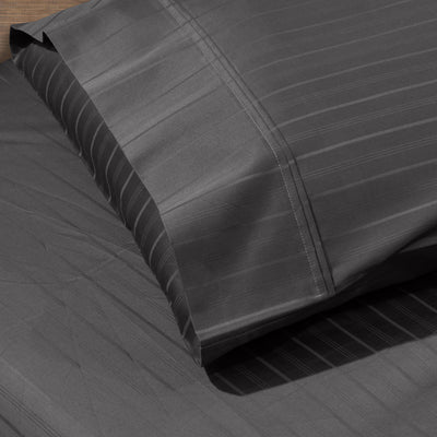 dark grey cotton satin 600 tc self stripes fitted bedsheet